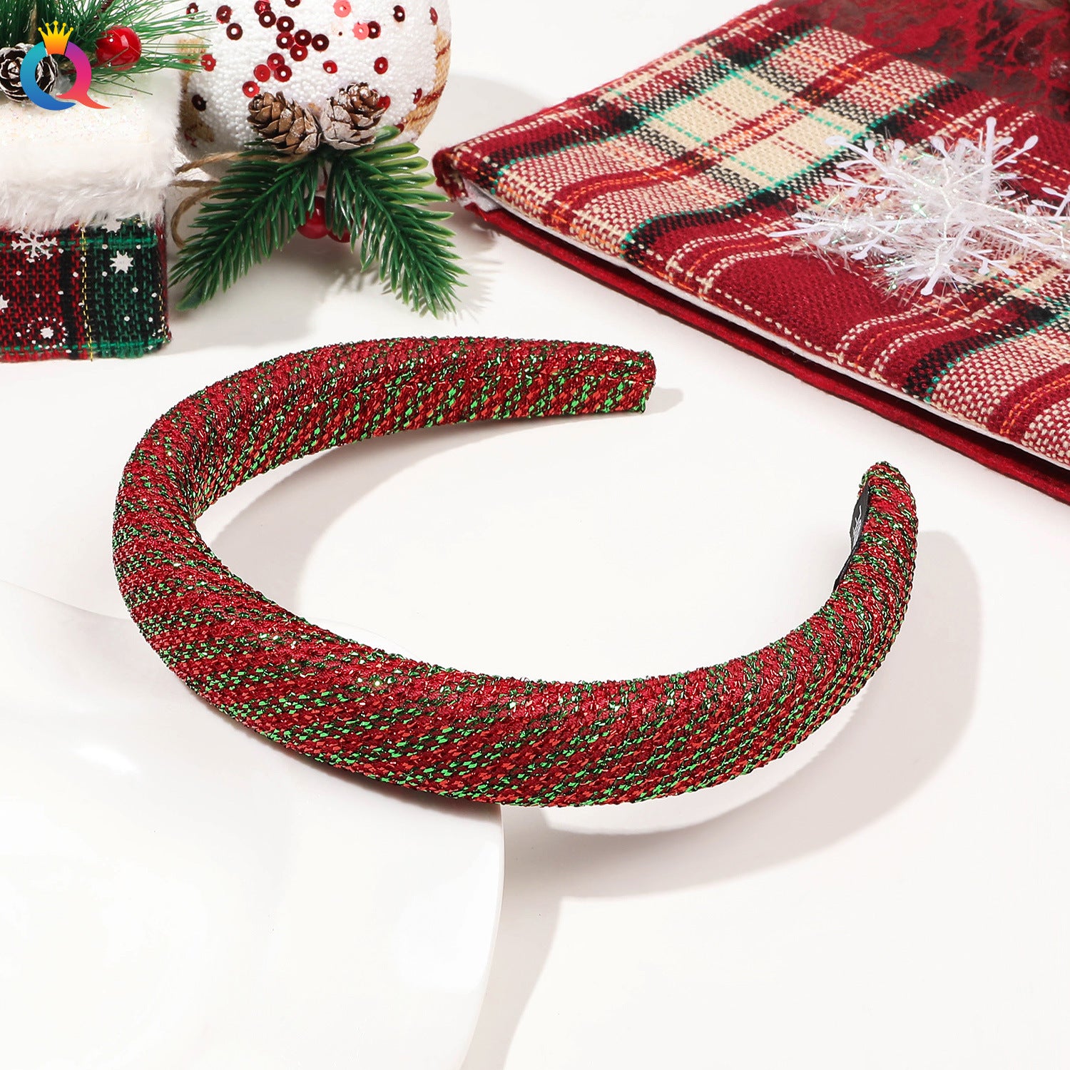 Wholesale Christmas Headbands, Striped Checkered Streamers, High Skull Crowns, Knotted Headbands